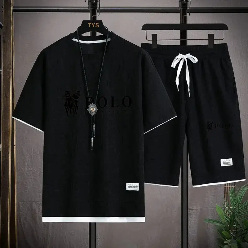 Ensemble deux pièces de T-shirts à manches courtes et shorts de sport pour hommes de style coréen, 2025 