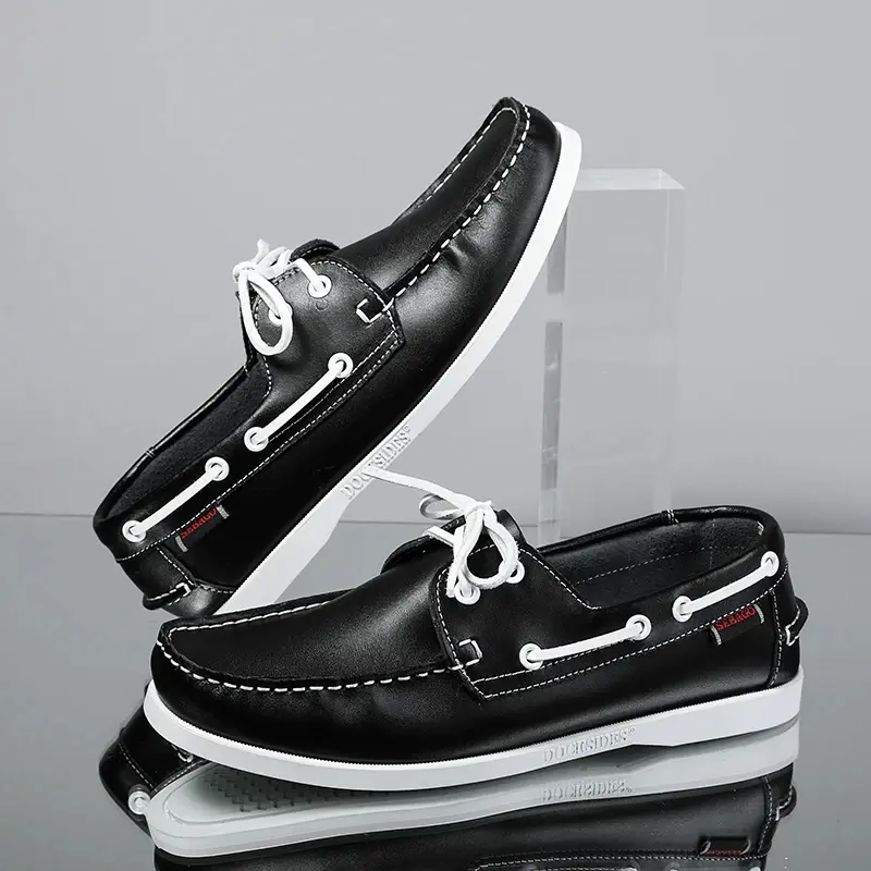 Nouvelles Chaussures de Mode en Cuir Classique Hommes, Chaussures Décontractées à Lacets Plat,2025