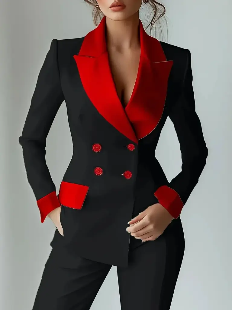 Femmes Patchwork Blazer court veste col nu mode bureau dame à manches longues élégant décontracté Double boutonnage Blazer manteau