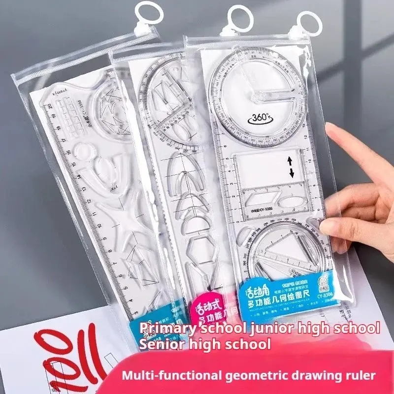 Ensemble de Règles à Fonction Géométrique Multifonctionnelle, Modèle de Dessin Mathématique, Outil de Mesure pour Étudiants en Art, Fournitures Scolaires et de Bureau