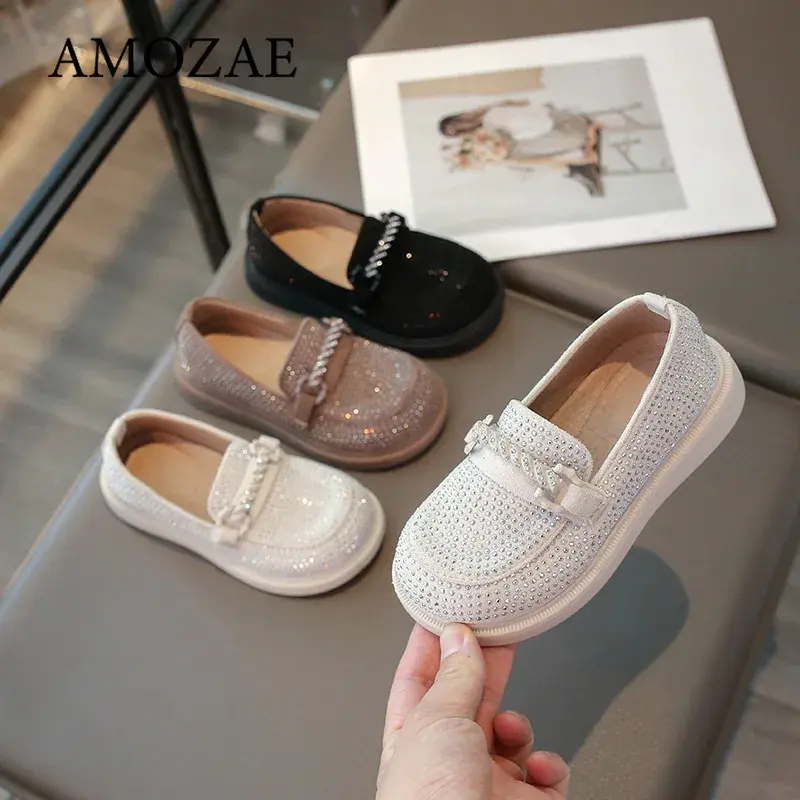 Chaussures quatre saisons pour enfants filles, mocassins scintillants, antidérapants, légers et confortables, chaussures d'extérieur à enfiler en diamant