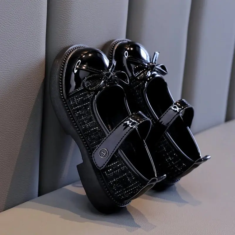 Chaussures en Cuir Polyvalentes Avec Nœud Papillon pour Enfants, Chaussures Mary Gasoline pour Filles