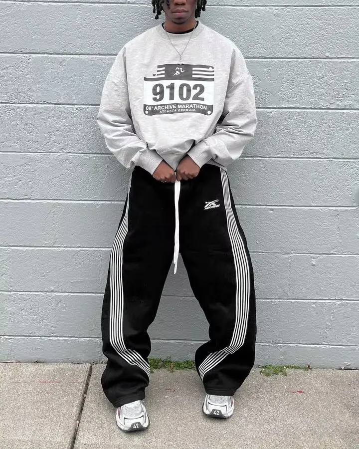 Pantalon Tricoté à Rayures, Rétro Américain pour Hommes et Femmes