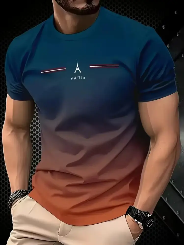 Vêtements pour hommes imprimés simples mode surdimensionné. T-Shirt été en plein air respirant hommes haut nouveau col rond hommes à manches courtes (S)