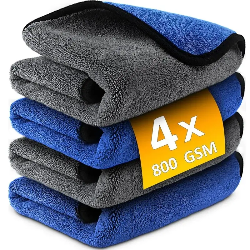Serviette de lavage de voiture en microfibre, douce, à séchage rapide, pour miroirs et fenêtres, chiffons d'essuyage, pour la maison, Double couche, 500GSM,Lot de 10P (30x30cm)