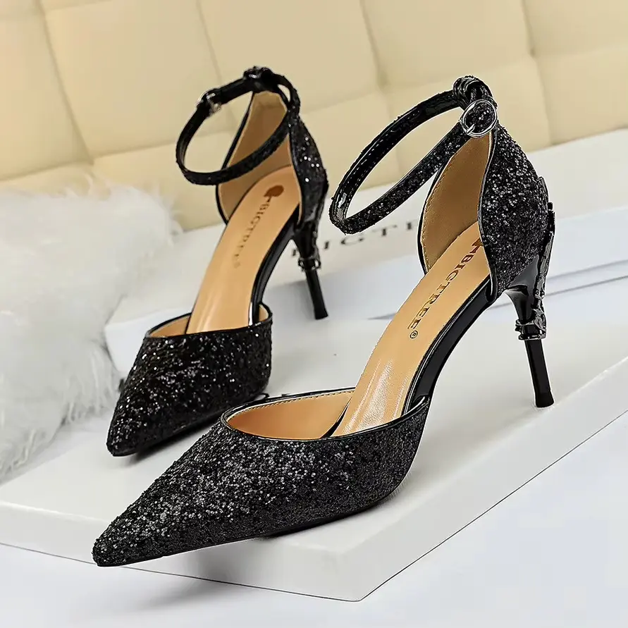BIGTREE-Chaussures à Talons Hauts et Paillettes pour Femme, Escarpins à la  Nouvelle Collection 2025 (Noir, 34)