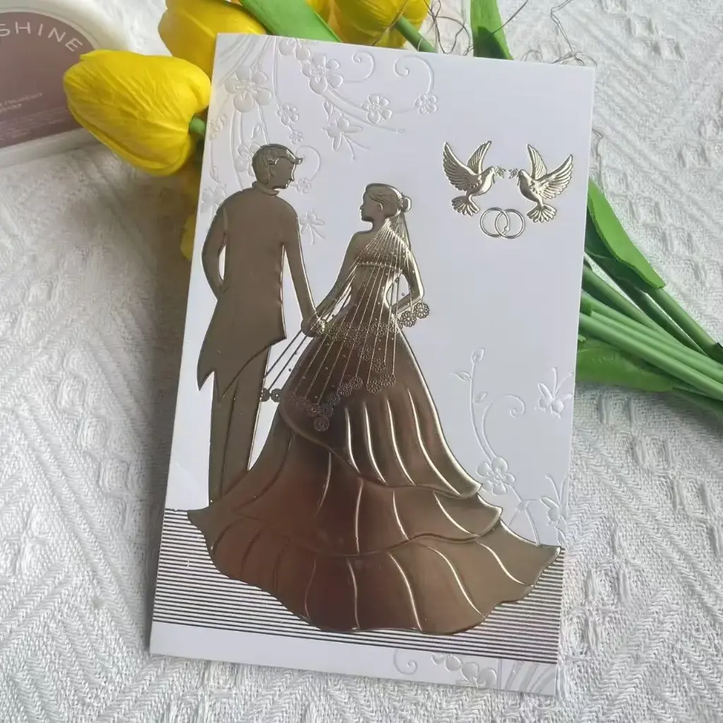 Faire-part de Mariage estampées en or, style européen, haut de gamme, exquises et élégantes