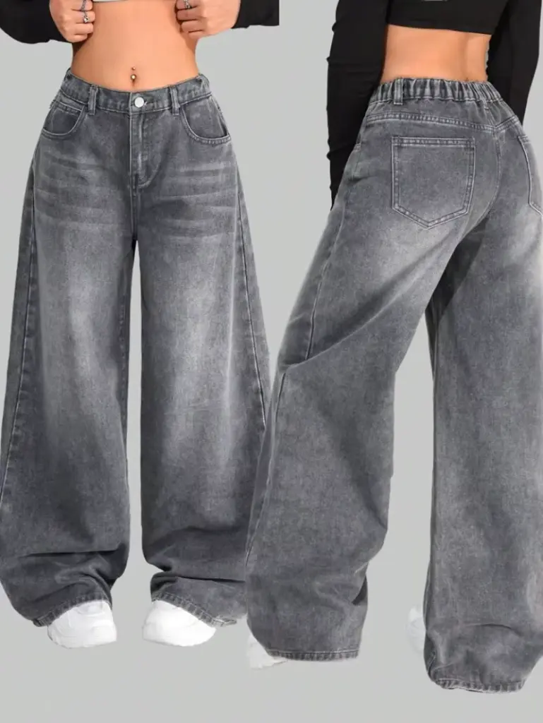 Jean Baggy délavé de couleur unie, nouvelle mode américaine Y2K, Streetwear Vintage mode Joker hommes et femmes, pantalon taille haute à jambes larges (M)