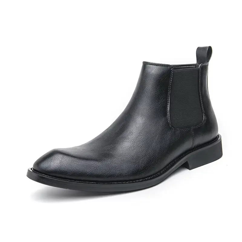 Bottes Chelsea de Style britannique pour hommes, bottines décontractées à enfiler, bottes de base en croûte de cuir pour hommes