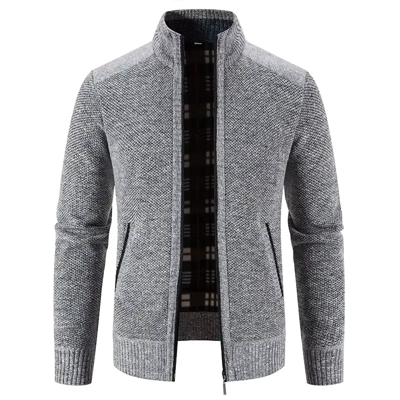 Veste en tricot pour Homme, pull Super doux, Cadigan, fermeture éclair, épais, chaud, vêtements de sport intelligents (Gris, M)