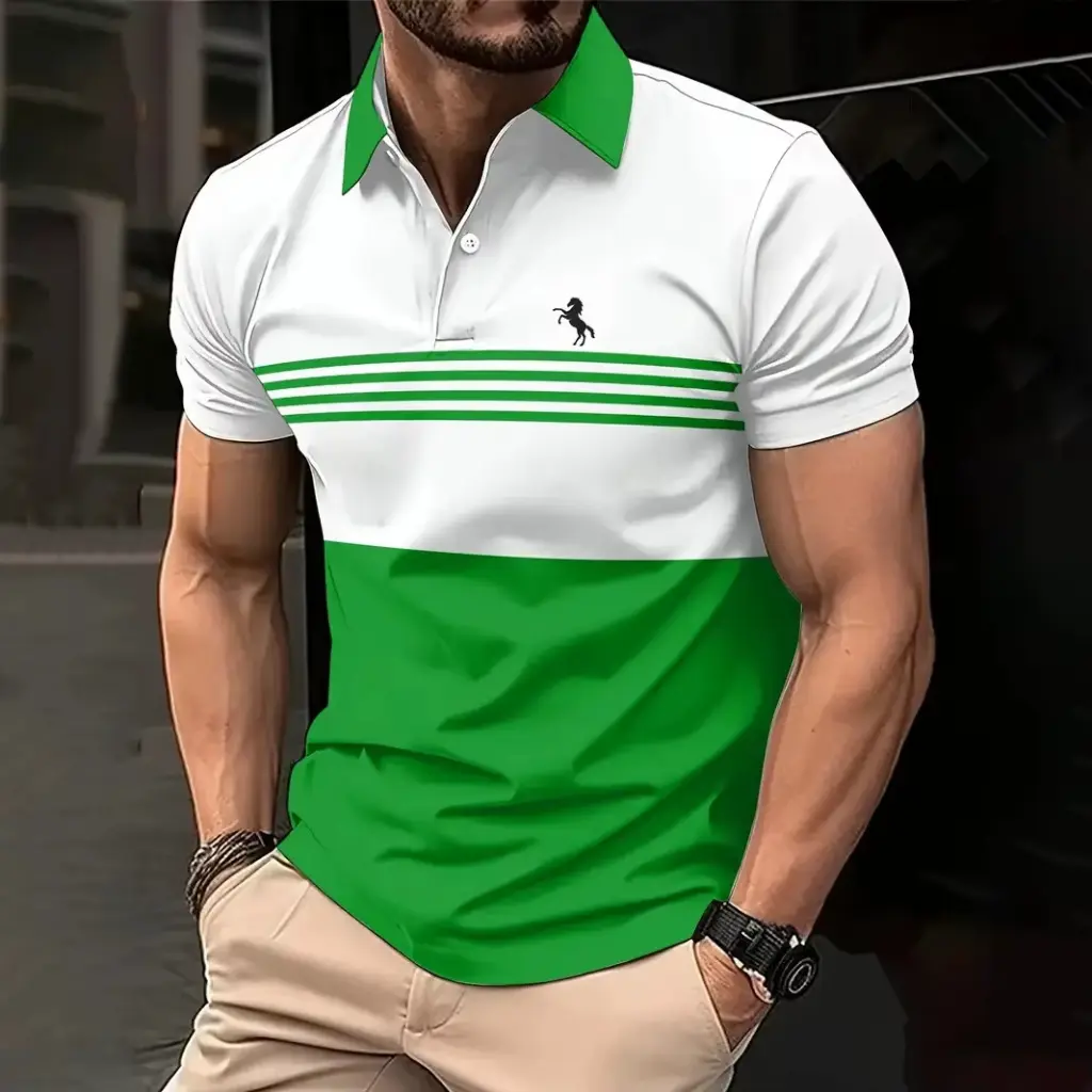 Polo d'affaires pour hommes décontracté à manches courtes haut à rayures motif imprimé (S)