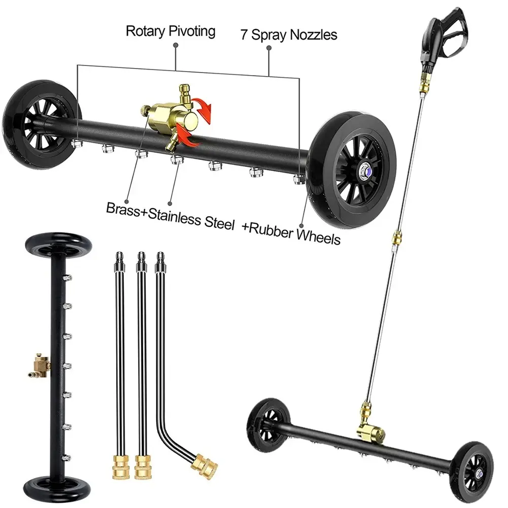 Nettoyeur haute pression pour châssis de voiture, 5000psi, balai à eau extensible à 3 roues de 22 pouces, connecteur rapide 1/4, nettoyeur de Surface pour train d'atterrissage