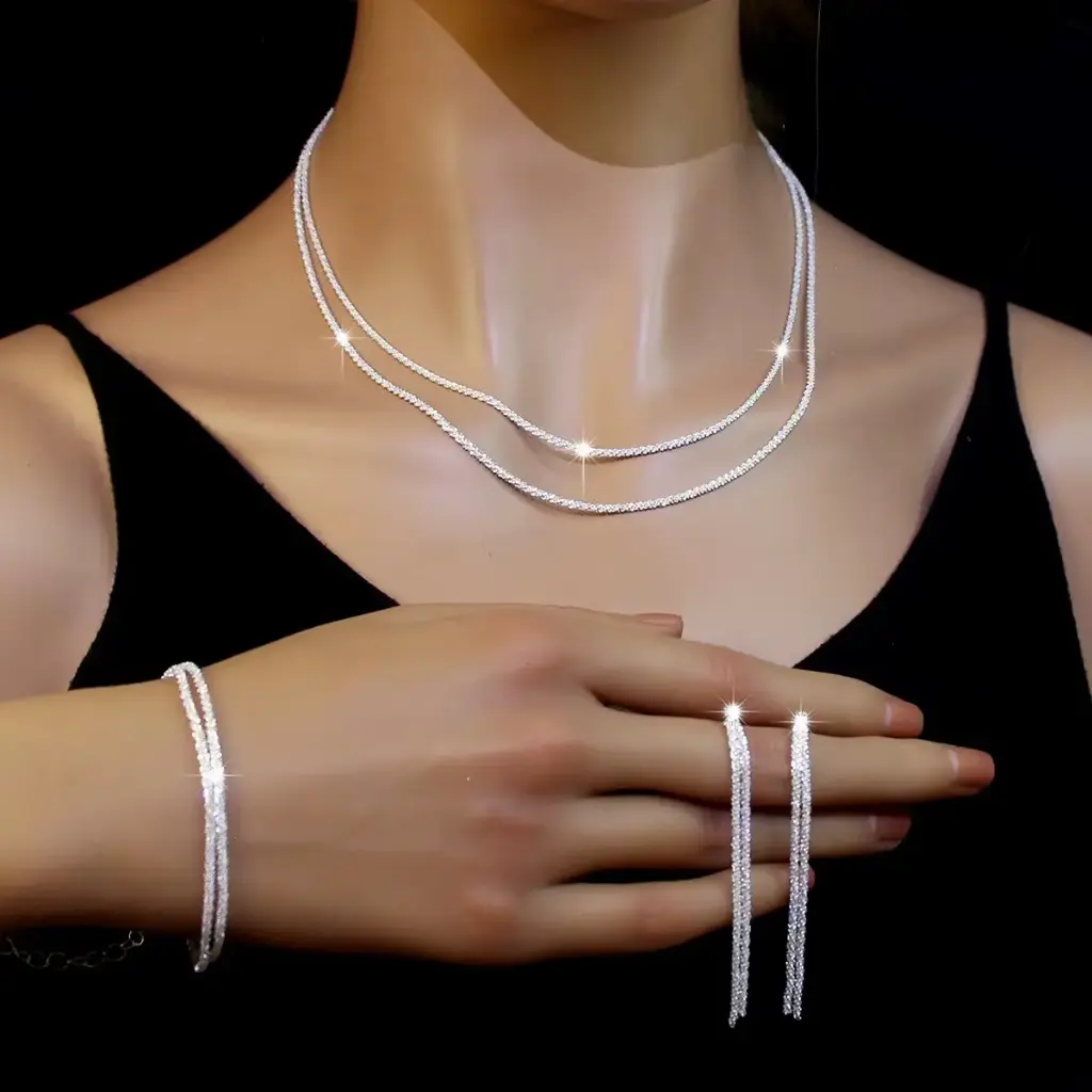 Collier pour femme, boucles d'oreilles, bracelet, ensemble de trois pièces, accessoires de mariage, chaîne à griffes à la mode