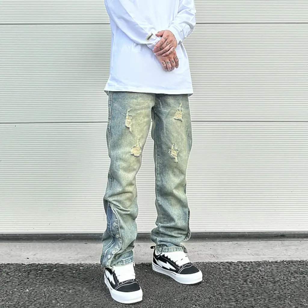 Jean Délavé Bleu pour Homme, Streetwear, Coupe Décontractée