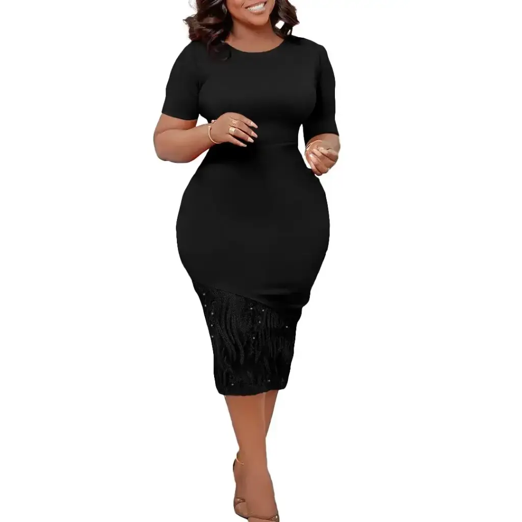 Robe Africaine Dashiki en Dentelle pour Femme, Col Rond, Manches Courtes