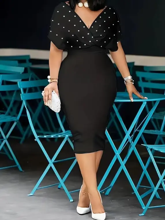 Robe à la mode pour femmes, Sexy, col en V, robes élégantes aux hanches, couleur unie, Slim