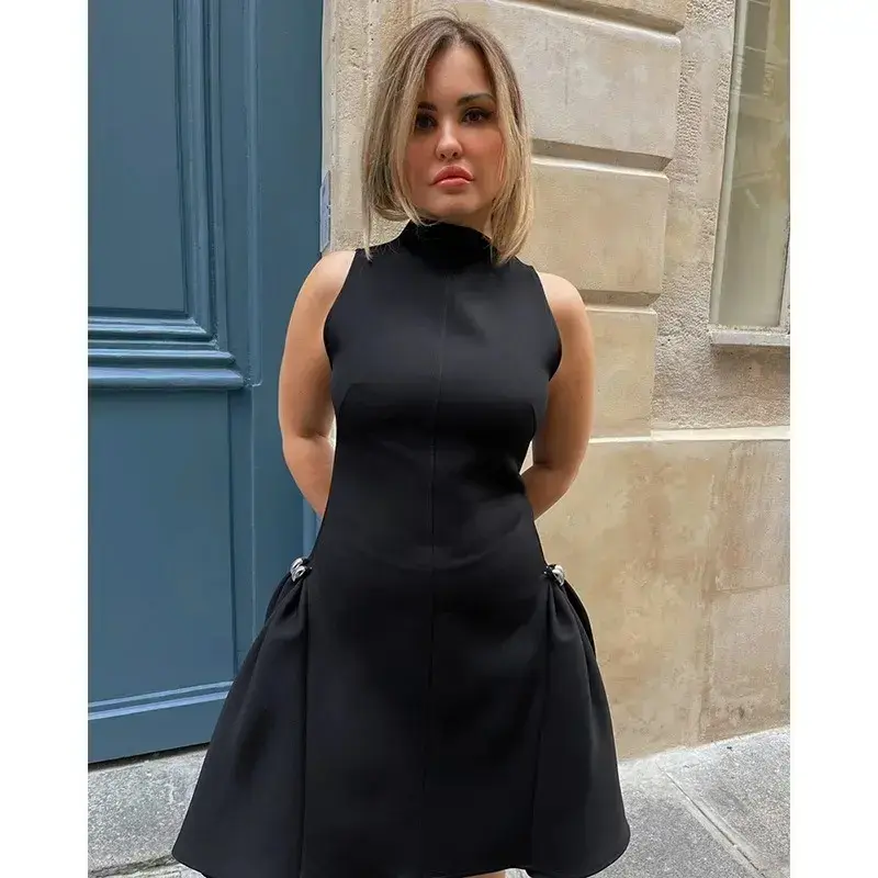 Robe Femme, Mode sans Manches, Plissé, élégant