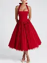 Robe mi-Longue Bouffante en Maille, élégante, Couleur Unie