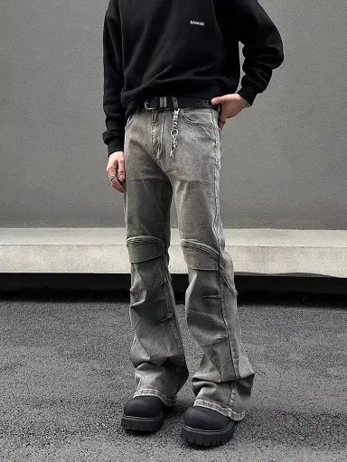 Jean évasé Plissé Gris Vintage pour Hommes