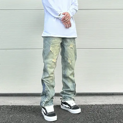 Jean Délavé Bleu pour Homme, Streetwear, Coupe Décontractée
