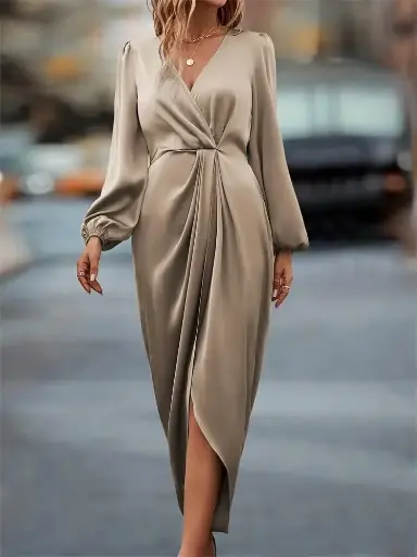 Transfrontalier Nouvelle Robe Elégante Plissée