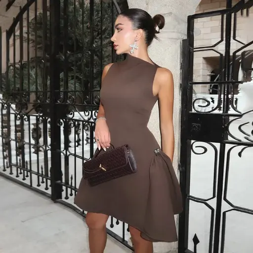 Robe Femme, Mode sans Manches, Plissé, élégant