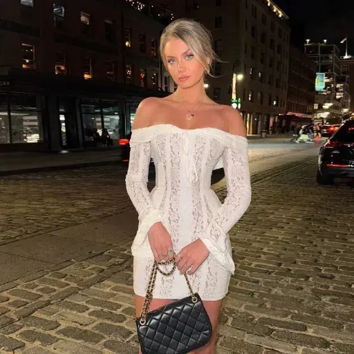 Mini Robe Slim en Dentelle pour Femmes, épaules Dénudées