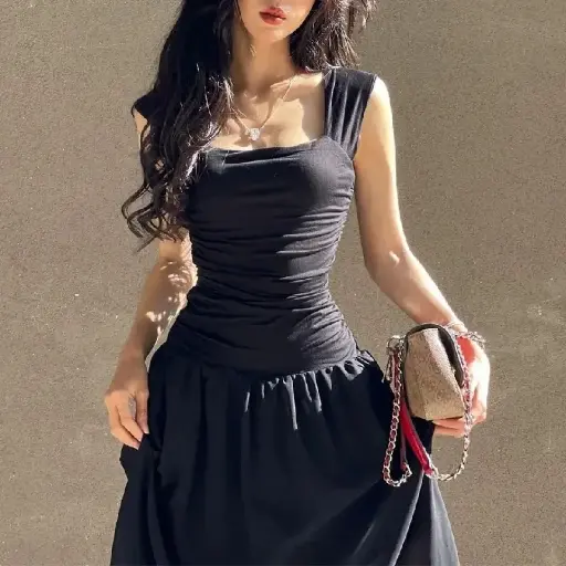 Robe Maxi en Mousseline de Soie à Larges Bretelles pour Femme