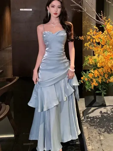 Robe Longue pour Femmes, élégante, Mode, Bretelles Spaghetti