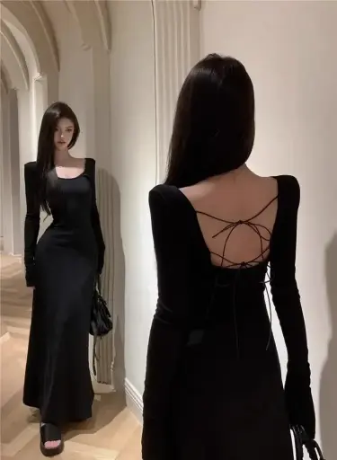 Robe Dos Nu Femme, Manches Sulf, Bandage Élégant