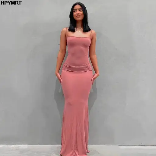 Robe Longue à Bretelles, Dos Nu, Maxi, Slim