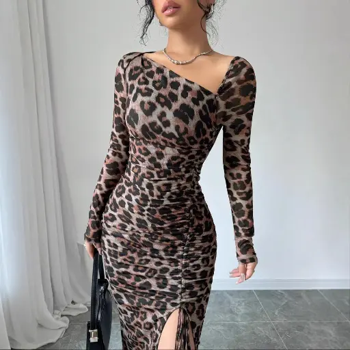 Robe de Soirée Sexy Imprimé Léopard pour Femmes