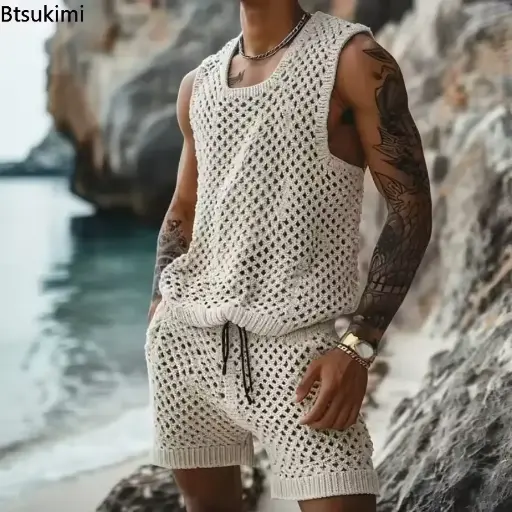 Ensemble Deux Pièces en Tricot pour Homme, Décontracté