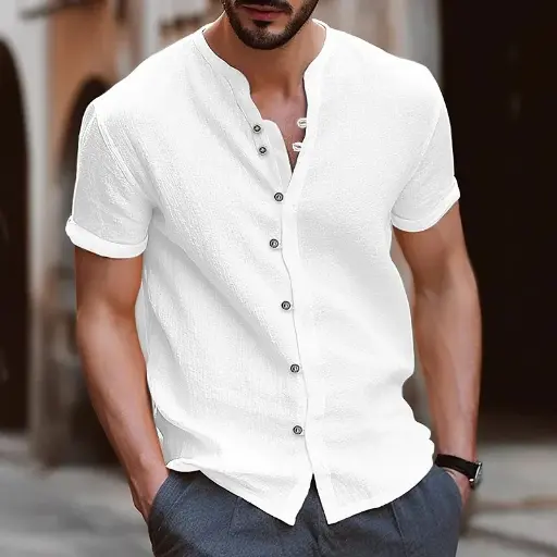 Polo à Manches Courtes sans Col pour Hommes