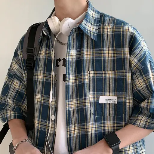 Chemise à Carreaux à Manches Courtes pour Hommes