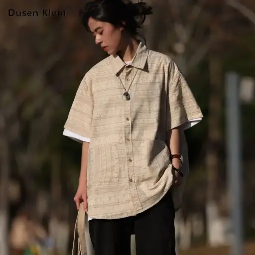 Chemise d'été à Manches Courtes pour Hommes et Femmes, Style Ethnique Rétro Américain