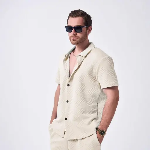 Cardigan à Revers Jacquard de Couleur Unique pour Hommes