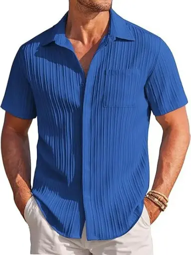 Chemise de Plage à Manches Courtes été, Chemises Hommes Mode Rayé Décontracté
