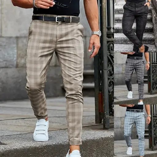 Pantalon Motif à Carreaux, Mode Hommes, Ample