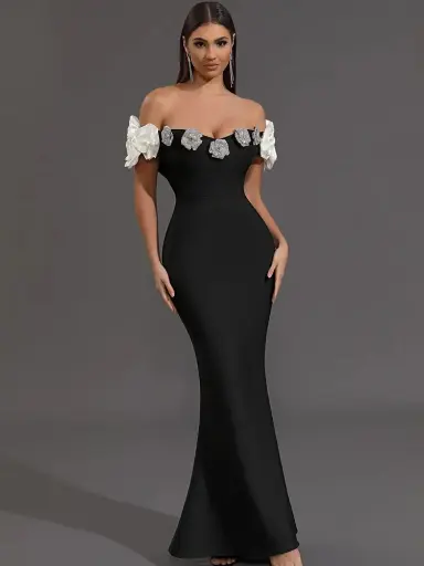 Robe de Soirée Sexy à Fleurs pour Femme