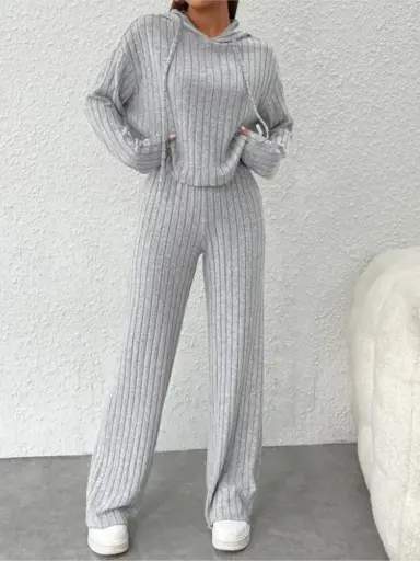 Sweatshirt à Capuche Rayé Tricoté pour Femme, Couleur Unie