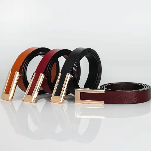 Ceinture en Cuir Véritable pour Femmes, de Haute Qualité, Avec Boucle Dorée
