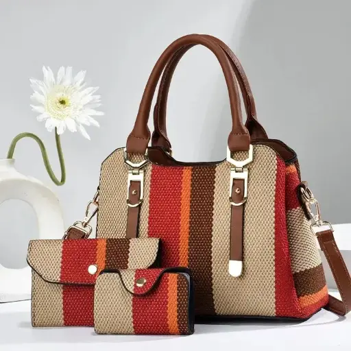 Ensemble de 3 sacs à Main pour Femmes, avec Portefeuille à Rayures Verticales