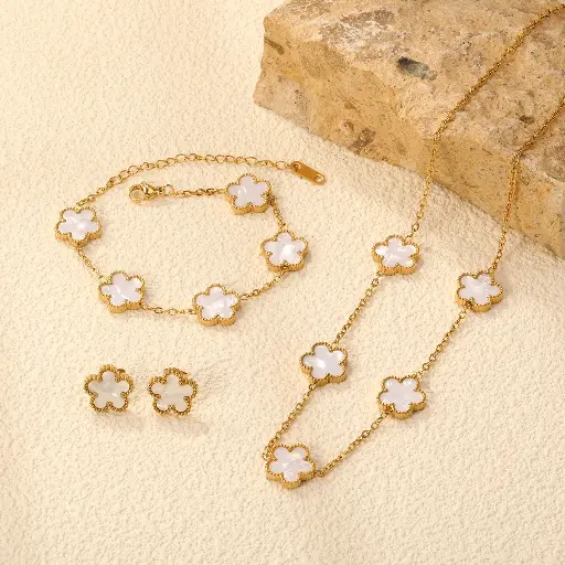 Collier Boucles d'Oreilles Ensemble Bijoux Femmes en Acier Inoxydable