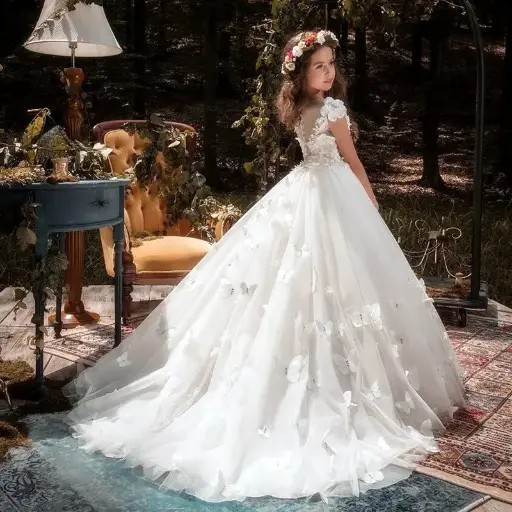 Robes de Fille de Fleur Blanche Elégante pour Première Communion