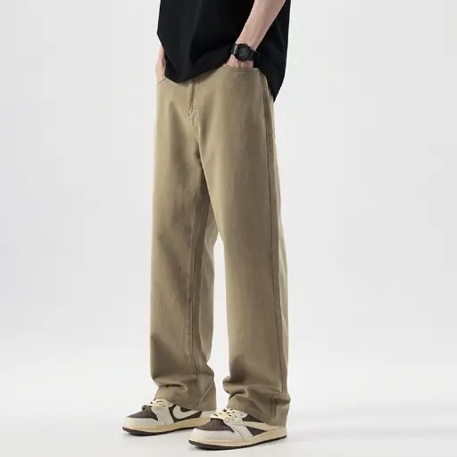 Pantalon Droit Décontracté, Couleur Unie, Tendance