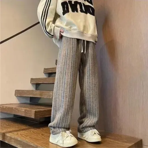 Pantalon Baggy en Laine à Rayures pour Hommes