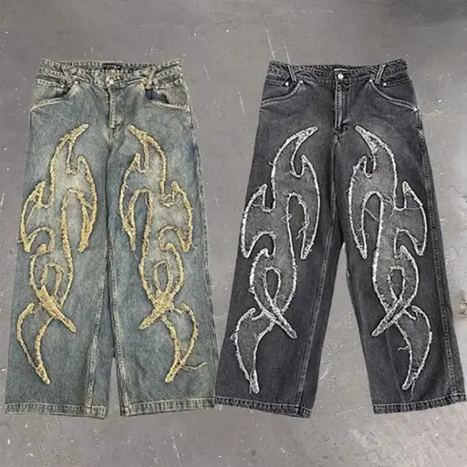 Jean Y2k Hip Hop, Broderie, Lâche, Jean Gothique, Streetwear